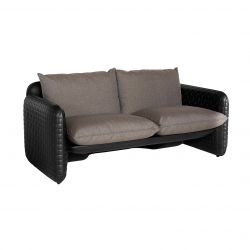 Sofa Mara, structure effet cuir noir, coussin tissu taupe, Slide
