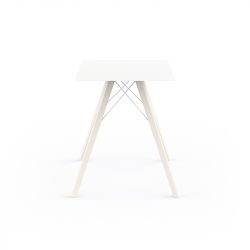 Table à manger carré Faz Wood plateau HPL blanc intégral, pieds chêne blanchis, Vondom, 60x60xH74cm
