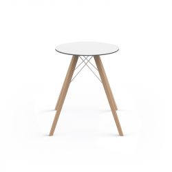 Table à manger ronde Faz Wood plateau HPL blanc et bord noir, pieds chêne naturel, Vondom, 60x60xH74cm