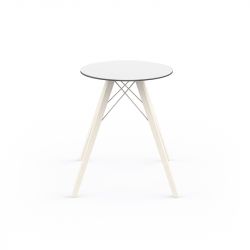 Table à manger ronde Faz Wood plateau HPL blanc et bord noir, pieds chêne blanchis, Vondom, diamètre 70cm H74cm