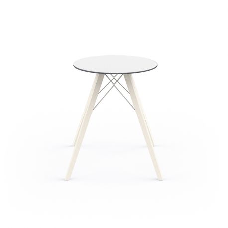 Table à manger ronde Faz Wood plateau HPL blanc et bord noir, pieds chêne blanchis, Vondom, 60x60xH74cm