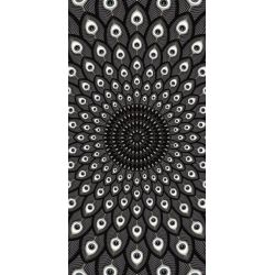 Tapis vinyle rectangulaire Plumes de Paon fond noir, 99 x 198 cm, collection Sous influence, Beaumont by Pôdevache