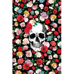 Tapis vinyle Fleurs et tête de mort rectangulaire, 198 x 285 cm, collection Tattoo compris Pôdevache
