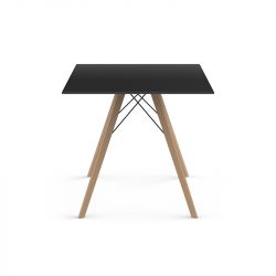 Table à manger carré Faz Wood plateau HPL noir et bord noir, pieds chêne naturel, Vondom, 80x80xH74cm