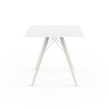 Table à manger carré Faz Wood plateau HPL blanc intégral, pieds chêne blanchis, Vondom, 70x70xH74cm