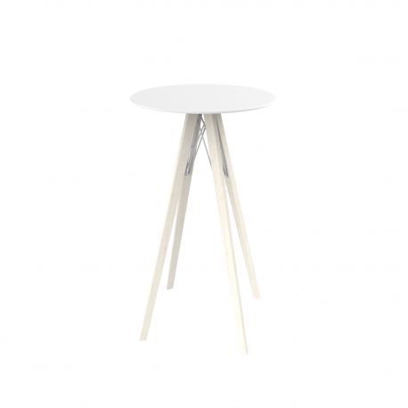 Table à manger ronde Faz Wood plateau HPL blanc intégral, pieds chêne blanchis, Vondom, 60x60xH74cm