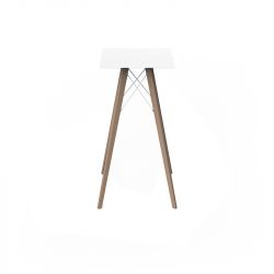 Table haute carré Faz Wood plateau HPL blanc intégral, pieds chêne naturel, Vondom, 50 x 50 x H105cm