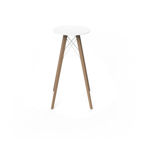 Table haute carré Faz Wood plateau HPL blanc intégral, pieds chêne naturel, Vondom, 60 x 60 x H105cm