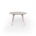 Table à manger ronde Faz Wood plateau HPL blanc et bord noir, pieds chêne blanchis, Vondom, diamètre 80cm H74cm