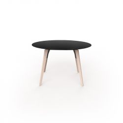 Table à manger ronde Faz Wood plateau HPL noir et bord noir, pieds chêne blanchis, Vondom, diamètre 80cm H74cm