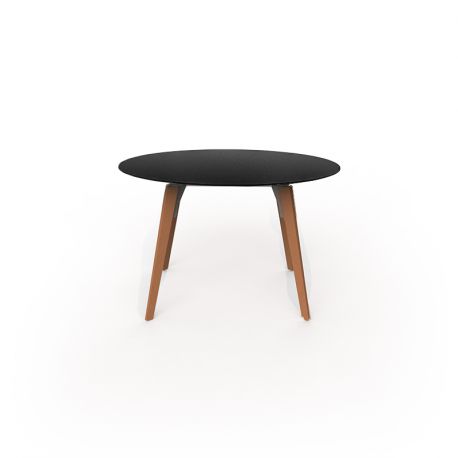Table à manger ronde Faz Wood plateau HPL noir et bord noir, pieds chêne naturel, Vondom, diamètre 80cm H74cm