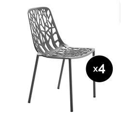 Lot de 4 chaises design Forest, Fast gris métal