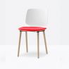 Lot de 2 chaises design rembourrées Babila 2750/A, assise blanche, coussin rouge C113, pieds bois, Pedrali