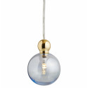 Suspension Uva, Ebb&Flow, bleu topaze, diamètre 7 cm, câble transparent, boule en laiton doré