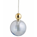 Suspension Uva, Ebb&Flow, bleu topaze, diamètre 10 cm, câble transparent, boule en laiton doré