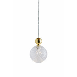 Suspension Uva Crystal petit carreaux, diamètre 7 cm, Ebb&Flow, câble transparent, boule en laiton doré