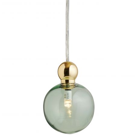 Suspension Uva, Ebb&Flow, vert transparent, diamètre 7 cm, câble transparent, boule en laiton doré