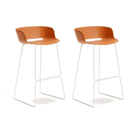 Lot de 2 tabourets Babila 2748, orange, pieds acier blanc, Pedrali, hauteur d'assise 74,5 cm