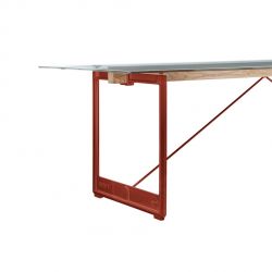 Brut, grande table à manger design, Magis pieds rouges, plateau en verre trempé 260x85 cm