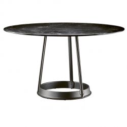 Brut, grande table ronde, Magis pied gris anthracite, plateau en marbre noir Marquinia diamètre 130 cm
