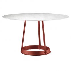 Brut, grande table ronde, Magis pied rouge, plateau en marbre blanc de Carrare diamètre 130 cm