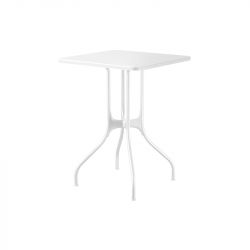 Mila table design, Magis plateau HPL blanc, pieds en acier blanc, 70x70 cm