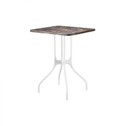 Mila table design, Magis plateau en marbre Emperador, pieds en acier blanc, 70x70 cm