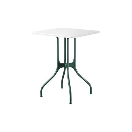 Mila table design, Magis plateau HPL blanc, pieds en acier blanc, 70x70 cm