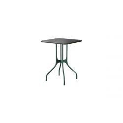 Mila table design, Magis plateau HPL noir, pieds en acier vert, 55x55 cm