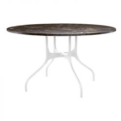 Mila grande table ronde design, Magis plateau en marbre Emperador, pieds en acier blanc, diamètre 130 cm