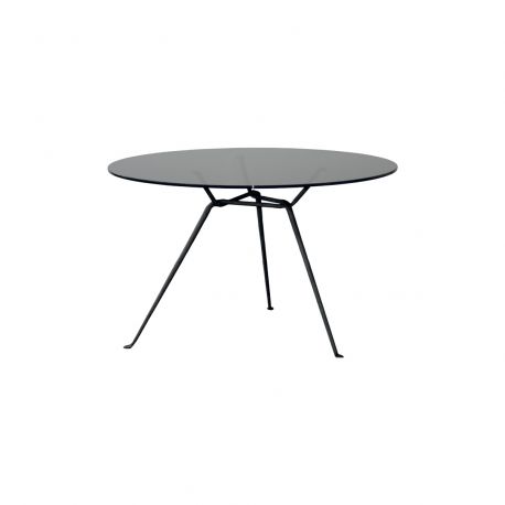 Officina, table ronde design, Magis plateau en verre trempé fumé, pieds gris anthracite, diamètre 120cm