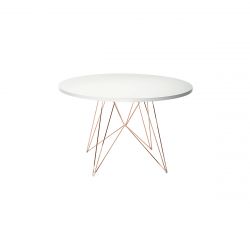 XZ3, grande table ronde, Magis pied cuivre, plateau en MDF blanc, diamètre 120 cm