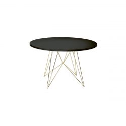 XZ3, grande table ronde, Magis pied plaqué or, plateau en MDF noir, diamètre 120 cm