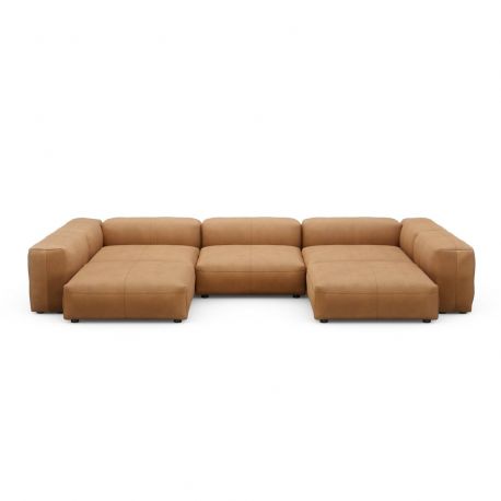 Canapé d'angle en forme de U, en cuir marron Vetsak, L.378 x H.60 x P.241,5 cm