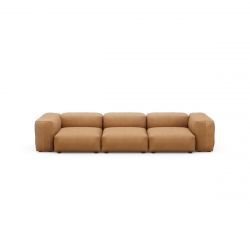 Canapé 3 à 4 places avec accoudoirs en cuir marron Vetsak, L.315 x H.60 x P.115,5 cm