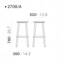 Lot de 2 tabourets de bar bois design Babila 2706, frêne certifiés FSC, Pedrali, hauteur d'assise 75 cm