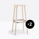 Lot de 2 tabourets de bar bois design Babila 2706, frêne blanchi et aluminium satiné, Pedrali, hauteur d'assise 75 cm