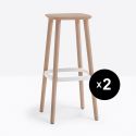 Lot de 2 tabourets de bar bois design Babila 2706, frêne teinté noyer, Pedrali, hauteur d'assise 75 cm