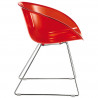 Lot de 2 fauteuils design Gliss 921, Pedrali rouge transparent, pieds chrome