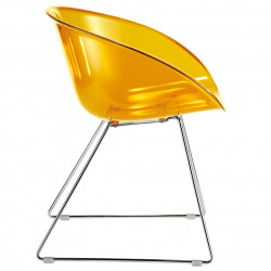 Gliss 921, fauteuil design, Pedrali orange transparent, pieds chrome