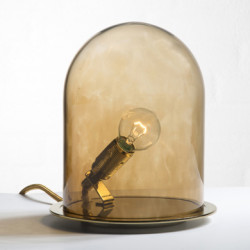Lampe à poser Glow in a Dome, Ebb & Flow marron base laiton, Diamètre 20 cm