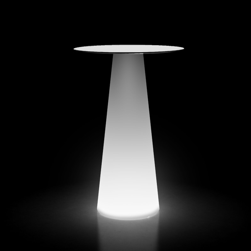 Mange debout design Fura rond, Plust Collection, base lumineuse Led RGB à  batterie, plateau blanc diamètre 60 cm