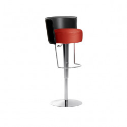Tabouret design Bongo dossier cuir, hauteur d'assise réglable, Midj rouge