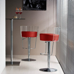 Tabouret design Bongo dossier transparent, Midj, hauteur d'assise réglable, assise similicuir rouge
