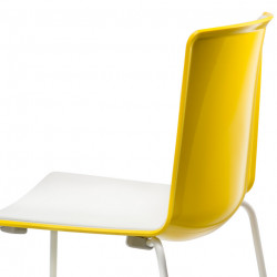 Lot de 4 chaises Tweet 897, Pedrali jaune et blanc, Pieds chromés
