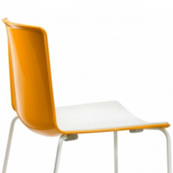 Lot de 4 chaises Tweet 897, Pedrali orange et blanc, Pieds chromés