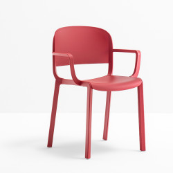 Lot de 4 fauteuils bistrot design, Dome 265 avec accoudoirs, Pedrali, rouge