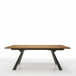 Table Zeus MT, Midj plateau bois avec rallonge, pieds acier 200/250/300 x 106 cm