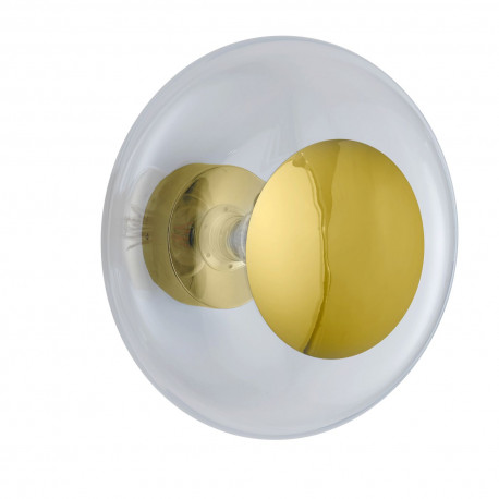 Plafonnier verre soufflé Horizon Transparent, diamètre 36 cm, Ebb & Flow, centre métal doré