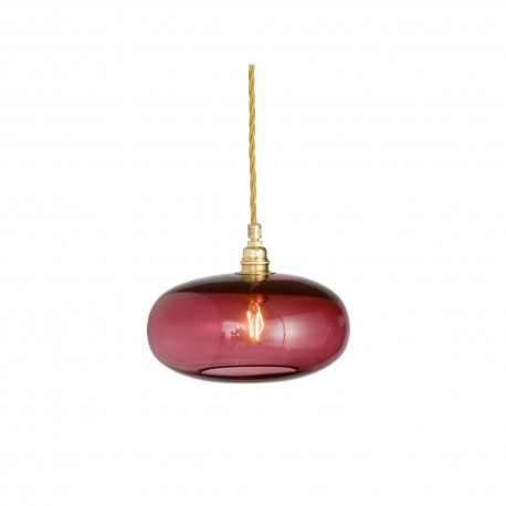 Petite suspension verre soufflé Horizon Rouge Rubis, diamètre 21 cm, Ebb & Flow, douille et câble dorés